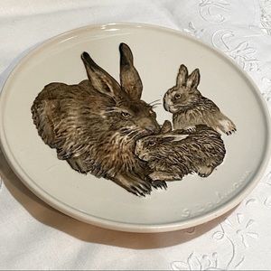 Goebel Bunny Plate 1st Edition 1975 Mothers Series, Bas Relief Realistic Rabbits